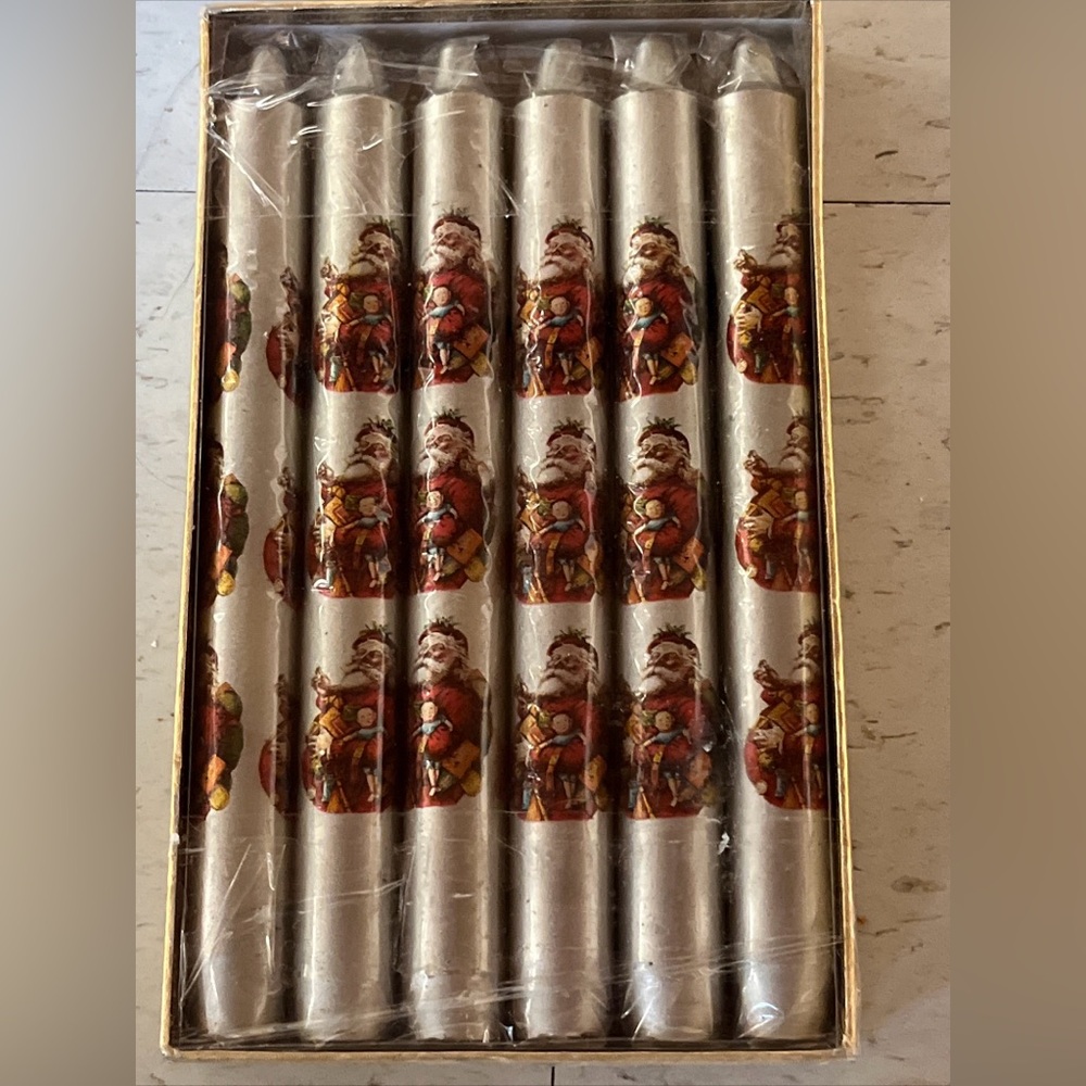 Vintage Enesco 2003 Silver Santa Nostalgic Candles Set of Six Rosalind Walshe